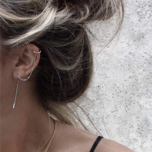 SLUYNZ 925 Sterling Silver Cuff Chain Earrings Wrap Tassel Earrings for Women Crawler Earrings (silver)