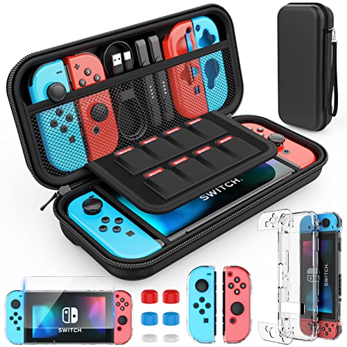 HEYSTOP Nintendo Switch Case - Nintendo Switch Carry Case Pouch + Switch Cover Case + HD Switch Screen Protector + Thumb Grips Caps for Nintendo Switch Console Accessories