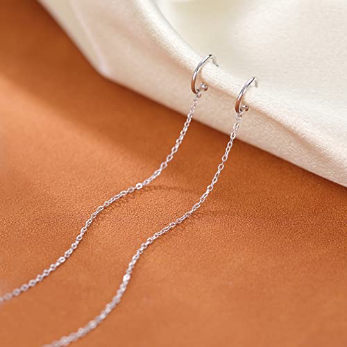 SLUYNZ 925 Sterling Silver Cuff Chain Earrings Wrap Tassel Earrings for Women Crawler Earrings (silver)