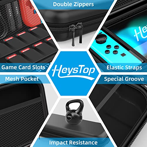 HEYSTOP Nintendo Switch Case - Nintendo Switch Carry Case Pouch + Switch Cover Case + HD Switch Screen Protector + Thumb Grips Caps for Nintendo Switch Console Accessories