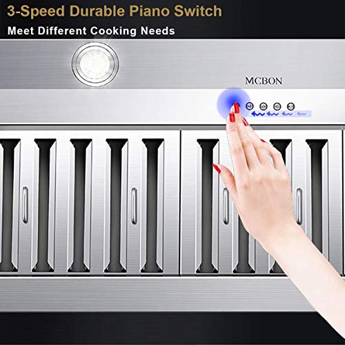 Range Hood Insert 30 inch, MCBON Stove Hood Insert 800 CFM,Vent Hood Insert,Kitchen Hood,Stainless Steel,Ducted,Black (30 inch)