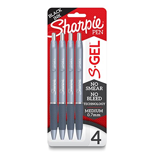 Sharpie S-Gel, Gel Pens, Medium Point (0.7mm), Black Gel Ink Pens, 4 Count