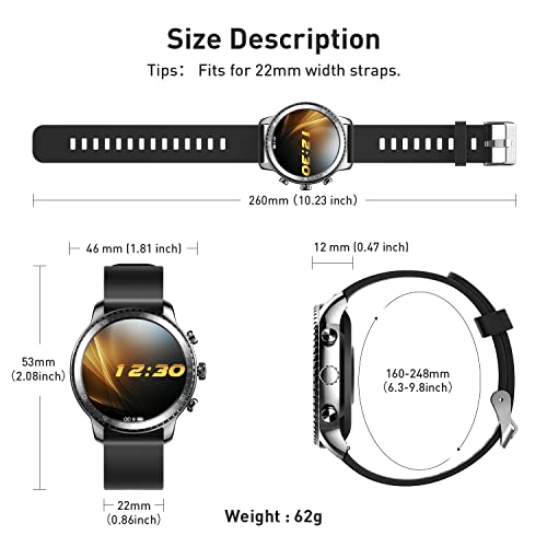 Tinwoo Smart Watch for Men, Support Wireless Charging, Bluetooth Fitness Tracker with Heart Rate Monitor, 2020 Version Smartwatch for Android Phones Compatible with iPhone Samsung