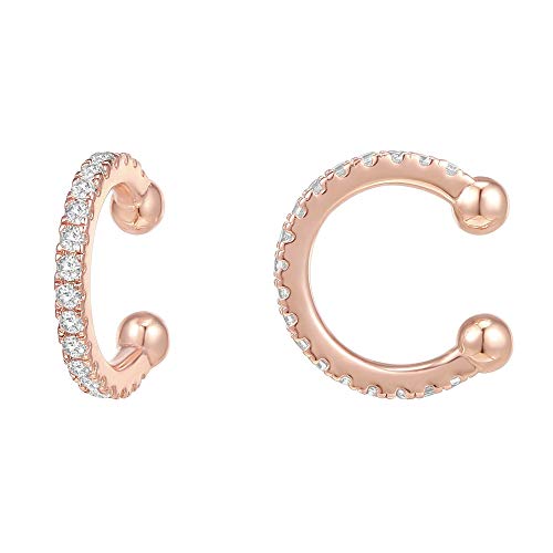 PAVOI 14K Gold Plated 925 Sterling Silver Cubic Zirconia Sparkling Round Huggie Ear Cuff Earrings in Rose Gold