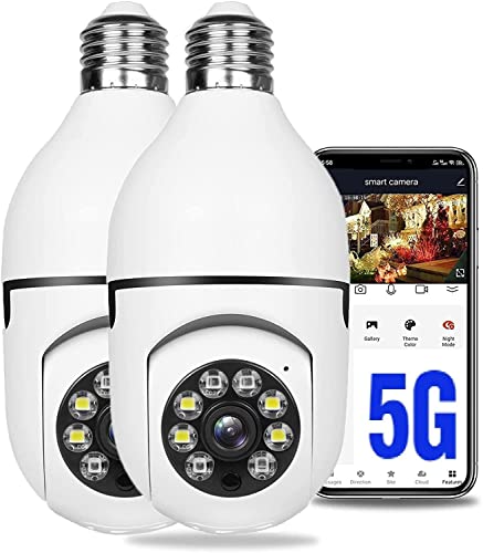 2PCS 360 Degree Security Cameras Wireless Outdoor, 2.4GHz & 5GHz WiFi Light Bulb Security Camera, 1080p Indoor Wireless Cameras for Home Security Camera System, Motion Detection, Two-Way Audio (2PCS)