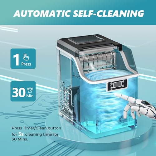 Euhomy Ice Maker Machine Countertop, 2 Ways to Add Water,45Lbs/Day 24 Pcs Ready in 13 Mins, Self-Cleaning Portable Compact Ice Cube Maker with Ice Scoop & Basket, Perfect for Home/Kitchen/Office/Bar