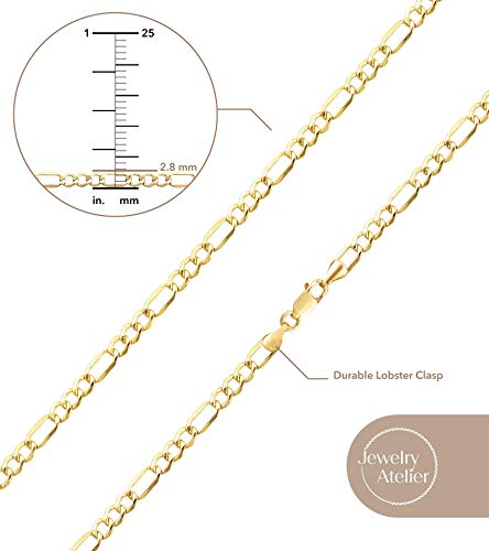 Jewelry Atelier Gold Chain Necklace Collection - 14K Solid Yellow Gold Filled Figaro Chain Necklaces for Women and Men with Different Sizes (2.8mm, 3.7mm, 4.7mm, 5.6mm)