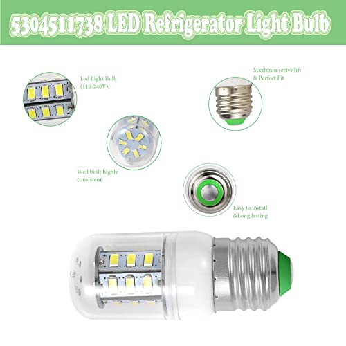 KEI D34L Refrigerator Bulb Replacement for Frigidaire Kenmore 5304511738 LED Refrigerator Replace PS12364857 AP6278388 4584444 (110V-240V White Light) - 2 Pack