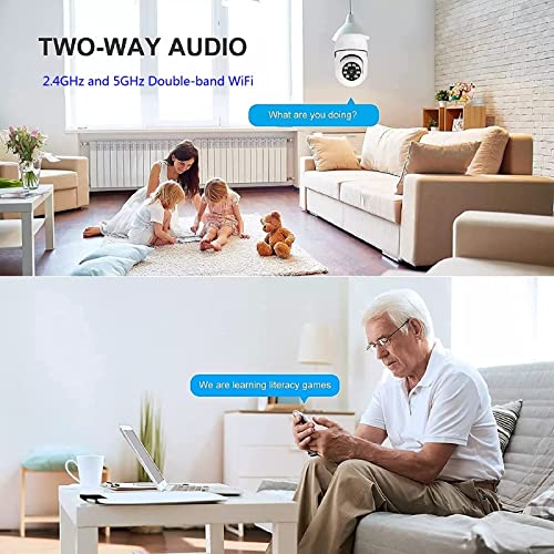 2PCS 360 Degree Security Cameras Wireless Outdoor, 2.4GHz & 5GHz WiFi Light Bulb Security Camera, 1080p Indoor Wireless Cameras for Home Security Camera System, Motion Detection, Two-Way Audio (2PCS)