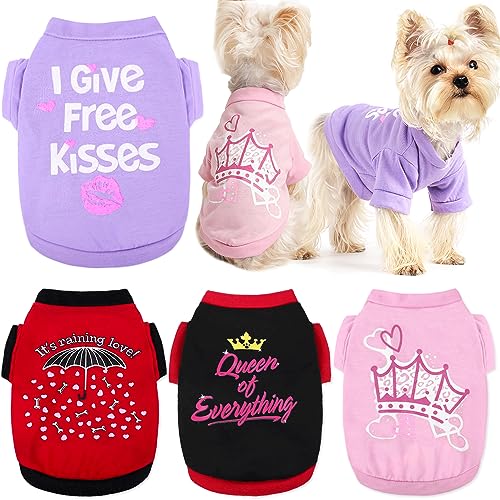 Yikeyo Set of 4 Dog Shirt for Small Dog Girl Puppy Clothes for Chihuahua Yorkies Bulldog Summer Pet Outfits Female Outfits Tshirt Apparel (4PC, X-Small)