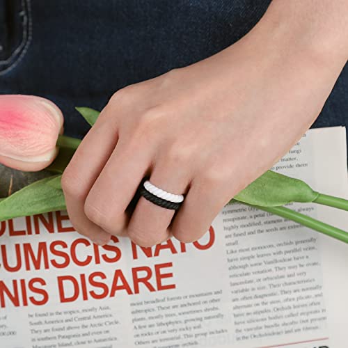 Egnaro Silicone Wedding Ring for Women,Thin and Stackble Braided Rubber Wedding Bands,No-Toxic,Skin Safe