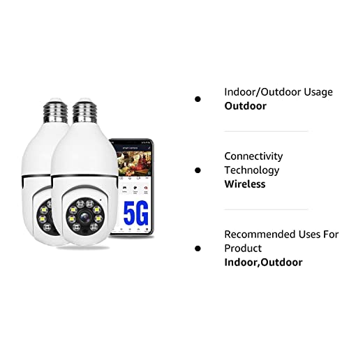 2PCS 360 Degree Security Cameras Wireless Outdoor, 2.4GHz & 5GHz WiFi Light Bulb Security Camera, 1080p Indoor Wireless Cameras for Home Security Camera System, Motion Detection, Two-Way Audio (2PCS)