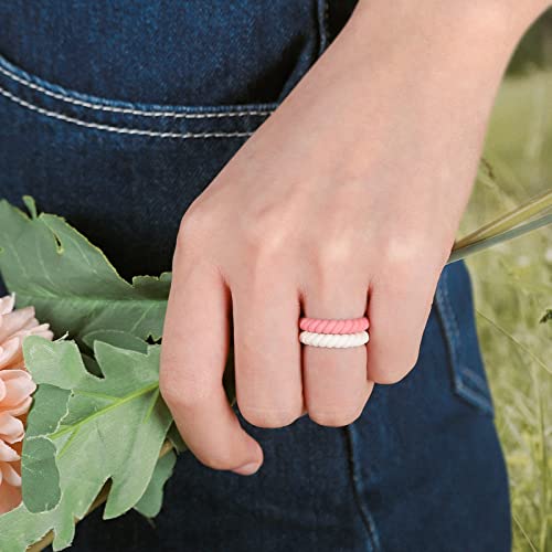 Egnaro Silicone Wedding Ring for Women,Thin and Stackble Braided Rubber Wedding Bands,No-Toxic,Skin Safe