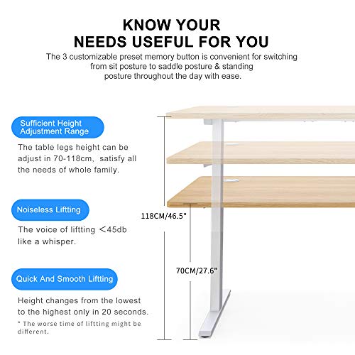 Hi5 Ez Electric Height Adjustable Standing Desk with Ergonomic Contoured Tabletop (71"x 31.50") and Dual Motor Lift System for Home Office Workstation-(Walnut Color top/White Frame)