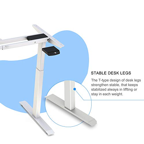 Hi5 Ez Electric Height Adjustable Standing Desk with Ergonomic Contoured Tabletop (71"x 31.50") and Dual Motor Lift System for Home Office Workstation-(Walnut Color top/White Frame)