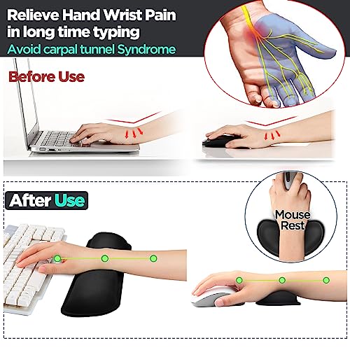 Gimars Upgrade Enlarge Gel Memory Foam Set Keyboard Wrist Rest Pad, Mouse Wrist Cushion Support for Office, Computer, Laptop, Mac, Comfortable, Lightweight for Easy Typing Pain Relief, Black