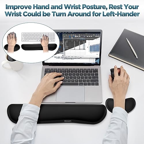 Gimars Upgrade Enlarge Gel Memory Foam Set Keyboard Wrist Rest Pad, Mouse Wrist Cushion Support for Office, Computer, Laptop, Mac, Comfortable, Lightweight for Easy Typing Pain Relief, Black