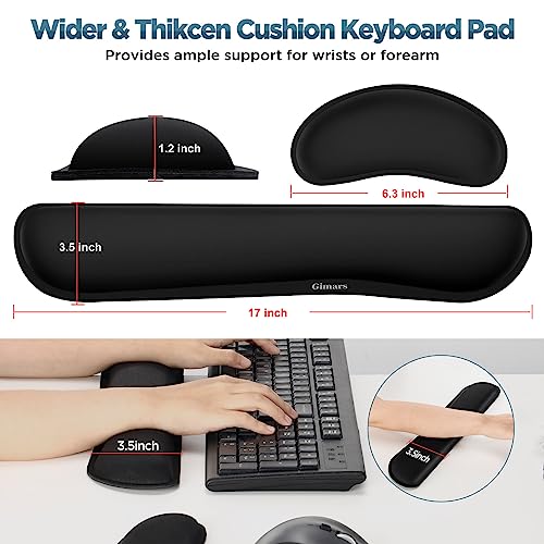 Gimars Upgrade Enlarge Gel Memory Foam Set Keyboard Wrist Rest Pad, Mouse Wrist Cushion Support for Office, Computer, Laptop, Mac, Comfortable, Lightweight for Easy Typing Pain Relief, Black