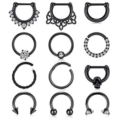 Anicina 16G Nose Ring Crystal Clicker Septum Piercing Jewelry Stainless Steel Hinged Segment Clicker Ring Nose Septum Piercing Horseshoe Barbell