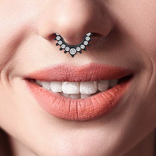 Anicina 16G Nose Ring Crystal Clicker Septum Piercing Jewelry Stainless Steel Hinged Segment Clicker Ring Nose Septum Piercing Horseshoe Barbell