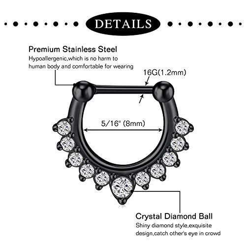 Anicina 16G Nose Ring Crystal Clicker Septum Piercing Jewelry Stainless Steel Hinged Segment Clicker Ring Nose Septum Piercing Horseshoe Barbell