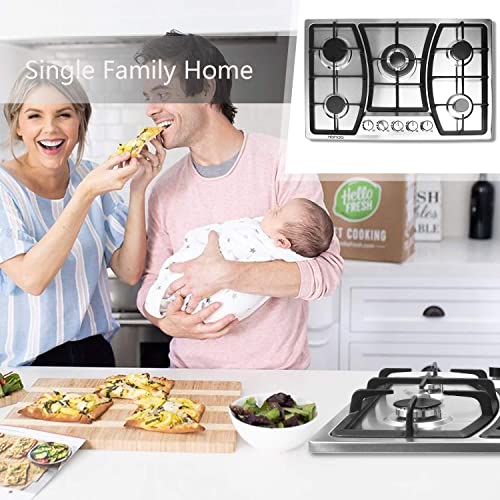 Gas Cooktop 30 inches 5 Burners Gas Stove gas hob stovetop Stainless Steel Cooktop 5 Sealed Burners Cast Iron Grates Built-in Gas Stove Top LPG/NG Gas Cooktop Thermocouple Protection and Easy to Clean