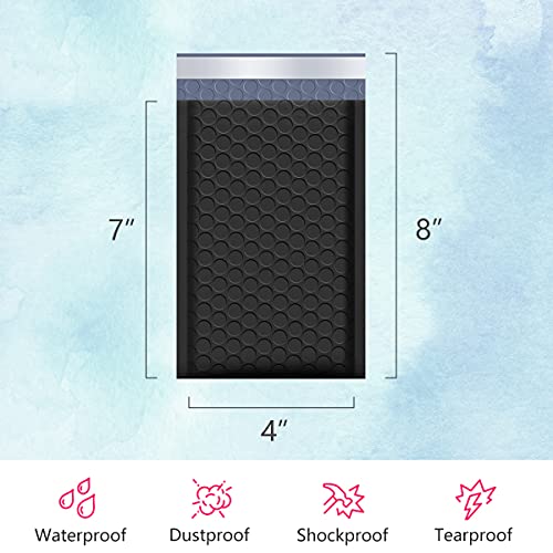 UCGOU 4x8 Inch Poly Bubble Mailers Self Seal 50pcs Black Padded Envelopes Waterproof Envelopes Shipping Envelopes Bags(Inside Size: 4x7")
