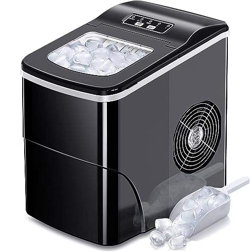 AGLUCKY Countertop Ice Maker Machine, Portable Ice Makers Countertop, Make 26 lbs ice in 24 hrs,Ice Cube Rready in 6-8 Mins with Ice Scoop and Basket (Black)