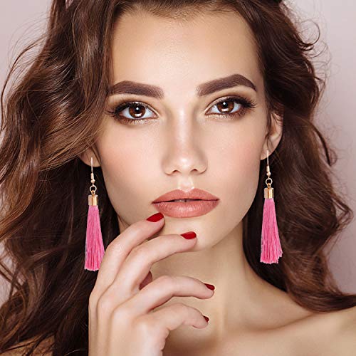 AROIC 26 Pairs Tassel Earrings with Colorful Tassel Long Layered Dangle Hoop Tiered Thread Earrings Set for Women Girls Jewelry Fashion and Valentine Birthday Party Gift