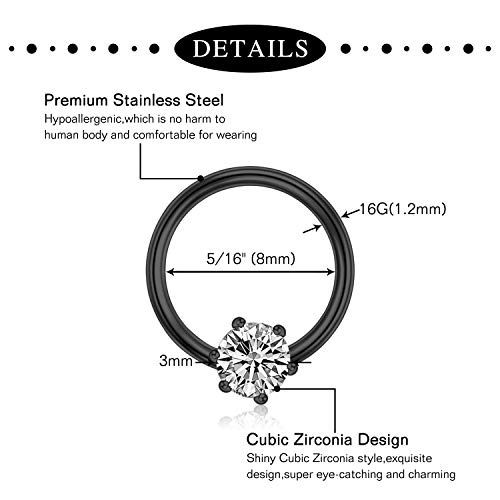 Anicina 16G Nose Ring Crystal Clicker Septum Piercing Jewelry Stainless Steel Hinged Segment Clicker Ring Nose Septum Piercing Horseshoe Barbell