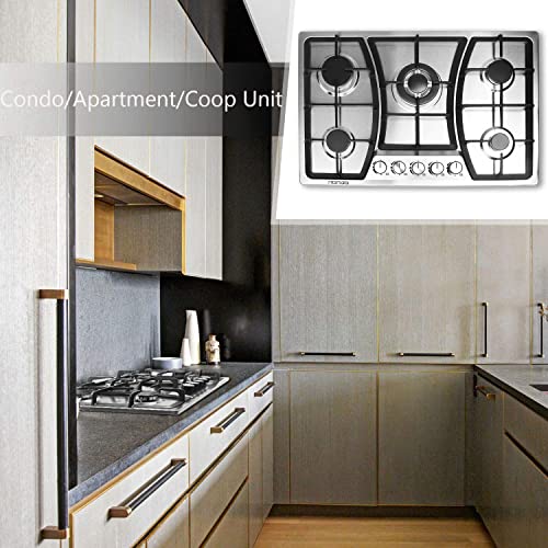 Gas Cooktop 30 inches 5 Burners Gas Stove gas hob stovetop Stainless Steel Cooktop 5 Sealed Burners Cast Iron Grates Built-in Gas Stove Top LPG/NG Gas Cooktop Thermocouple Protection and Easy to Clean