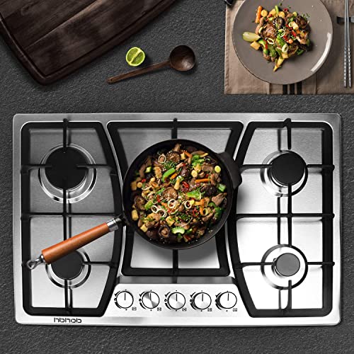 Gas Cooktop 30 inches 5 Burners Gas Stove gas hob stovetop Stainless Steel Cooktop 5 Sealed Burners Cast Iron Grates Built-in Gas Stove Top LPG/NG Gas Cooktop Thermocouple Protection and Easy to Clean