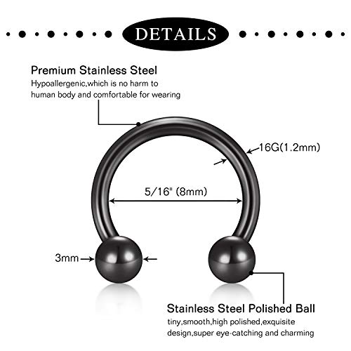 Anicina 16G Nose Ring Crystal Clicker Septum Piercing Jewelry Stainless Steel Hinged Segment Clicker Ring Nose Septum Piercing Horseshoe Barbell