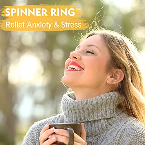 Spinner Ring for Women Anxiety Relief - 3Pcs Fashion 6MM Stainless Steel Sand Blast Glitter Finish Rose Gold Silver Rainbow Color Fidget Ring Band Set Stress Sensory Figit Spin Figet Jewelry Size 5