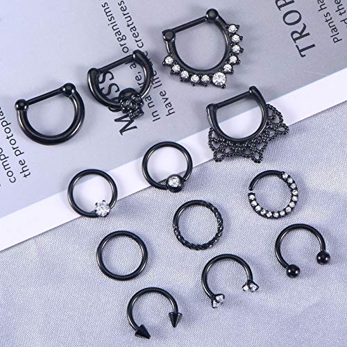 Anicina 16G Nose Ring Crystal Clicker Septum Piercing Jewelry Stainless Steel Hinged Segment Clicker Ring Nose Septum Piercing Horseshoe Barbell