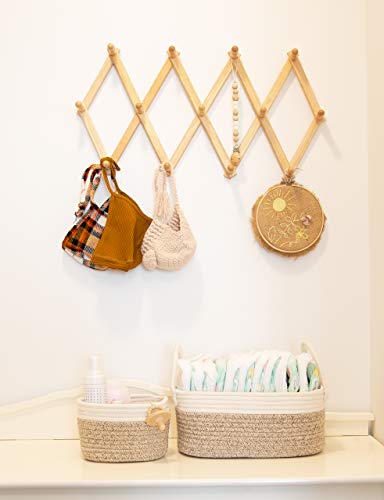 OrganiHaus Set of 3 Mini Woven Cotton Rope Nursery Baskets with Handles, Decorative Baby Room Cute Rustic Basket Storage Organizer Bin for Toys, Diapers, Crafts, Clothes, Laundry - Brown