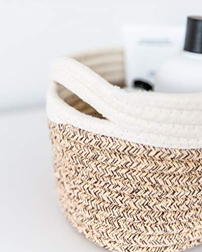 OrganiHaus Set of 3 Mini Woven Cotton Rope Nursery Baskets with Handles, Decorative Baby Room Cute Rustic Basket Storage Organizer Bin for Toys, Diapers, Crafts, Clothes, Laundry - Brown