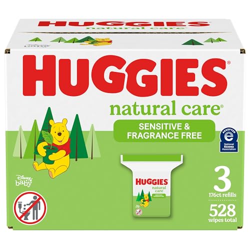 Huggies Natural Care Sensitive Baby Wipes, Unscented, 3 Refill Packs (528 Wipes Total)