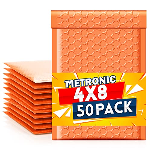 Metronic 4x8 Inch 50pcs Halloween Padded Envelopes Bubble Mailers #000 Bubble Lined Poly Mailer Self Seal Orange