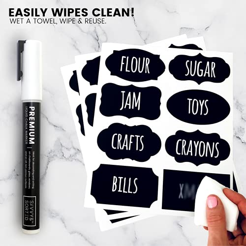 96 Premium Chalkboard Labels Bulk - Free Erasable Chalk Pen - Dishwasher Safe Chalk Board Mason Jar Labels - Removable Waterproof Blackboard Sticker Label for Jars Glass Bottle Kids