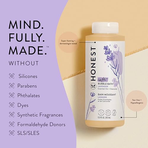 The Honest Company Truly Calming Lavender Bubble Bath Tear Free Kids Bubble Bath Naturally Derived Ingredients & Essential Oils Sulfate & Paraben Free Baby Bath 12 Fl. Oz.
