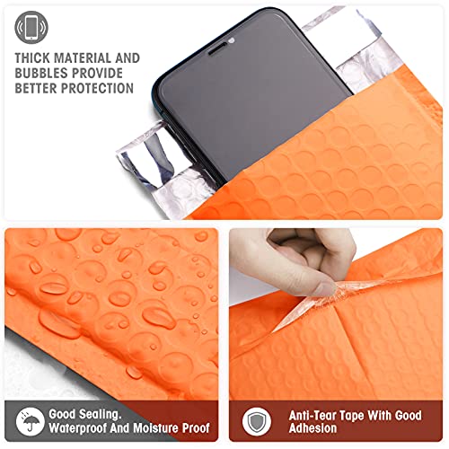 Metronic 4x8 Inch 50pcs Halloween Padded Envelopes Bubble Mailers #000 Bubble Lined Poly Mailer Self Seal Orange