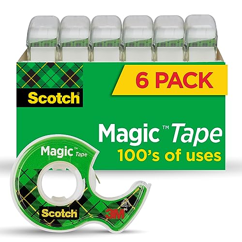 Scotch Magic Tape, 6 Rolls with Dispensers, Numerous Applications, Invisible, Engineered for Repairing, 3/4 x 650 Inches (6122) (6 Pack)