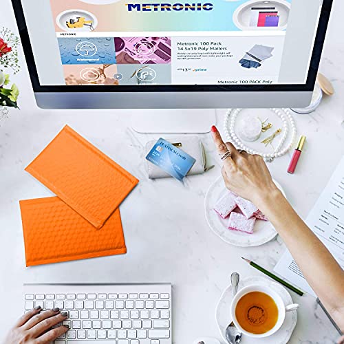 Metronic 4x8 Inch 50pcs Halloween Padded Envelopes Bubble Mailers #000 Bubble Lined Poly Mailer Self Seal Orange