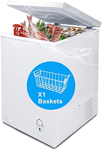 SMETA 3.4 cu ft Chest Freezer with Removable Baskets Free-Standing Top Open Door Deep Freezer, White