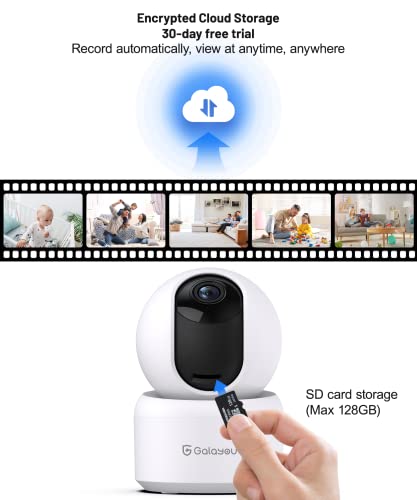 Indoor Security Camera 2K, Galayou Pet Camera, 360 Degree WiFi Home Security Camera for Baby/Dog/Elder/Nanny with Night Vision, Siren, 24/7 SD Card Storage, Works with Alexa and Google Assistant