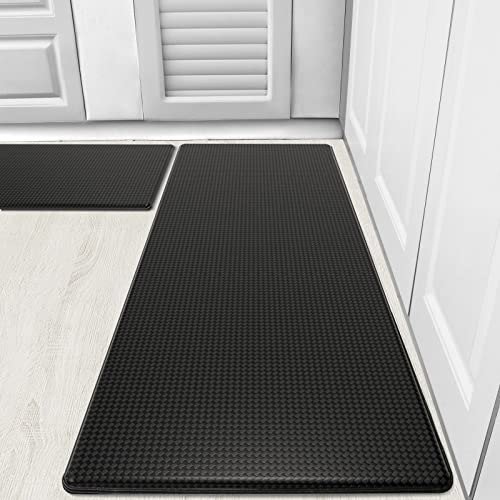 Kitsure Kitchen Rugs, [2 PCS] Cushioned Anti-Fatigue Kitchen Mat, Waterproof & Non-Slipping Kitchen Mat for Floor, Durable Kitchen Rugs and Mats for Kitchen & Laundry, Resilient Kitchen Mats, Black