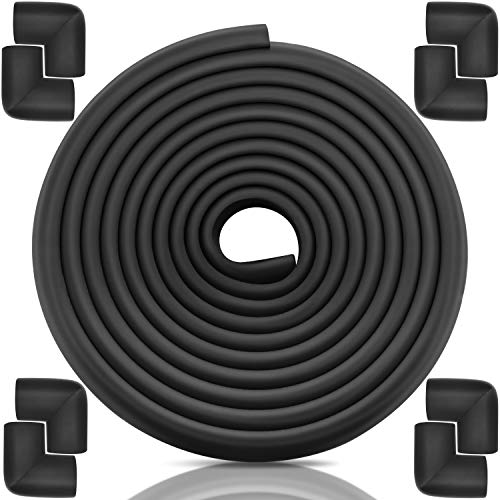 Baby Proofing Edge Corner Protector, Table Bumper Guard, Soft Rubber Foam Guard, 3M Pre-Taped Corners, 20.5 ft (18.1ft Edge + 8 Corners) Baby Proof Corner Guard Heavy-Duty (18.1ft, Black)