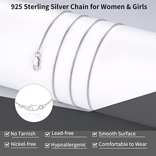 Jewlpire 925 Sterling Silver Chain 0.8mm Box Chain Lobster Claw Clasp - Italian Necklace Chain - Super Thin & Strong - Friendly Price & Quality 16/18/20/22/24 Inch