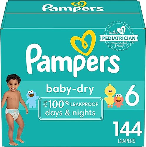Diapers Size 6, 144 Count - Pampers Baby Dry Disposable Baby Diapers, Packaging & Prints May Vary